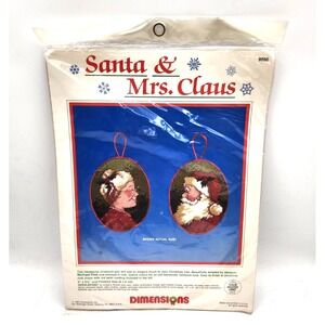 Dimensions Santa & Mrs. Claus Needlepoint Ornament Kit 1987 RARE New in package